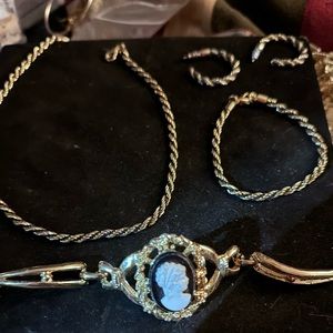 Black & gold twist jewelry & cameo lot